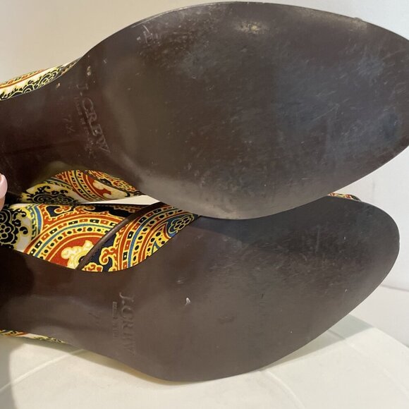 J. CREW Open Toe Heels Shoes Women's 7.5M Colorful Paisley Chain Front Italy - Picture 8 of 11